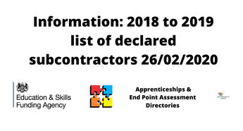 Information: 2018 to 2019 list of declared subcontractors