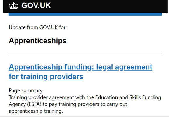 Apprenticeship funding: legal agreement for training providers